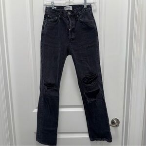 Agolde Black Ribbed Straight Leg Jeans